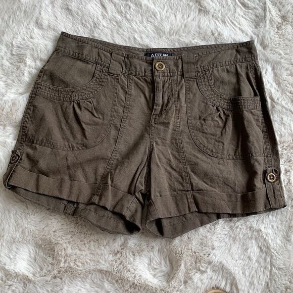 Vintage Y2K Linen Blend Army Green Cargo Shorts Size 8‎ - Picture 1 of 5